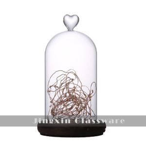 Klar hjerte Borosilicate Glass Dome Cover med træbund